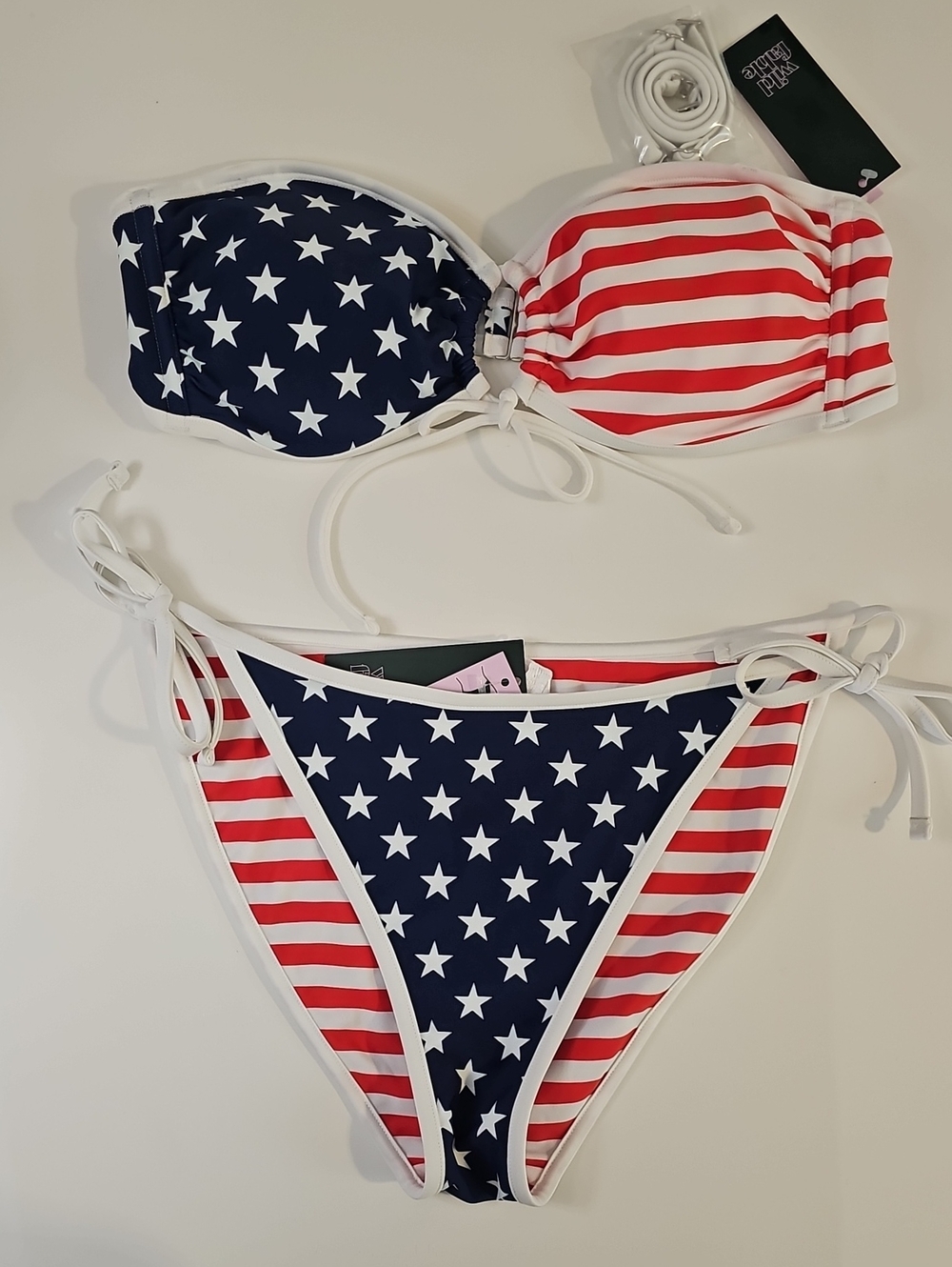 Wild Fable Women's L Red/White/Blue Patriotic Stripe & Star Bikini Set
